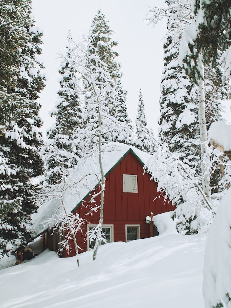 Red Winter Cabin