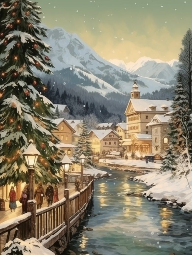 Vintage Winter Illustration Lech Austria 4