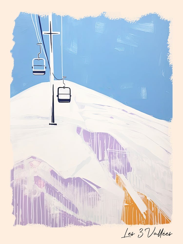 Poster Of Les 3 Vallees   France, Ski Resort Pastel Colours Illustration 2