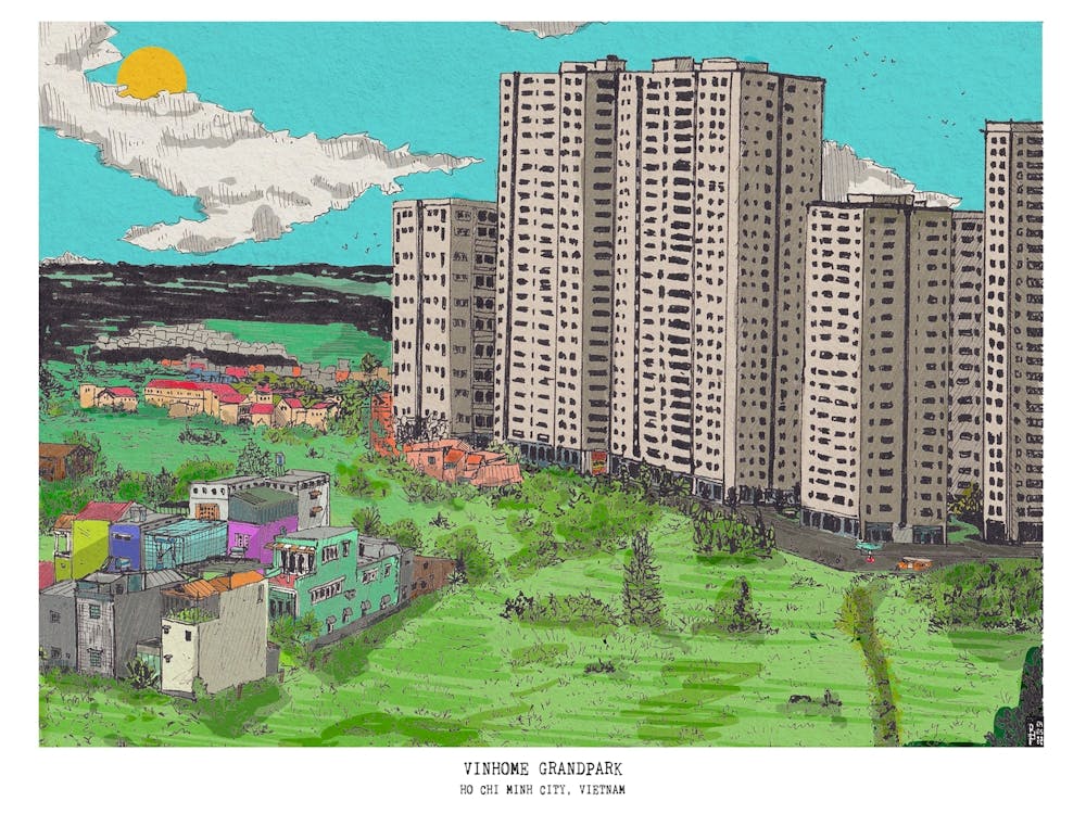 Saigon Skyline - Vietnam Urban Illustration - Cityscape Wall Art & Travel Decor