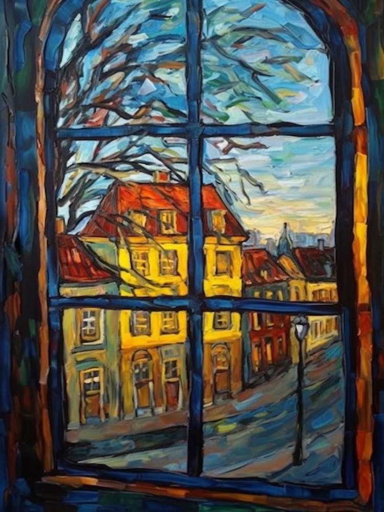 Window View Of Copenhagen Denmark In The Style Of Expressionism 4
