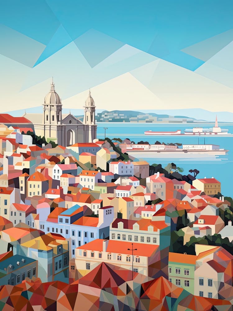 Lisbon, Portugal, Geometric Illustration 1