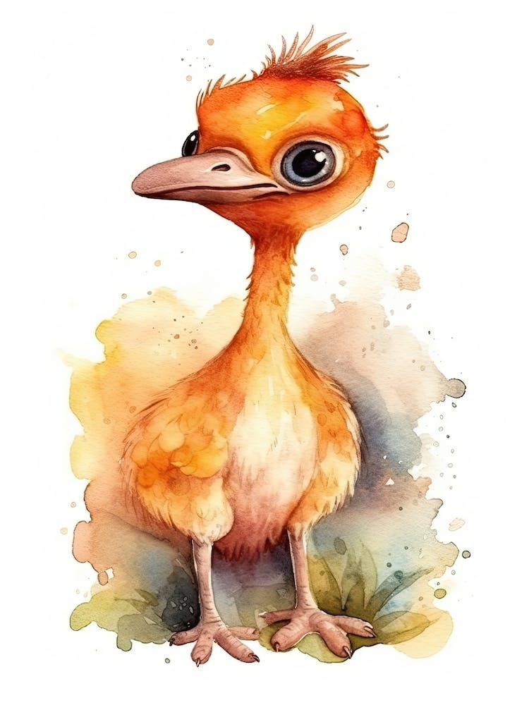 Gallimimus Cute Dinosaur Watercolour 3
