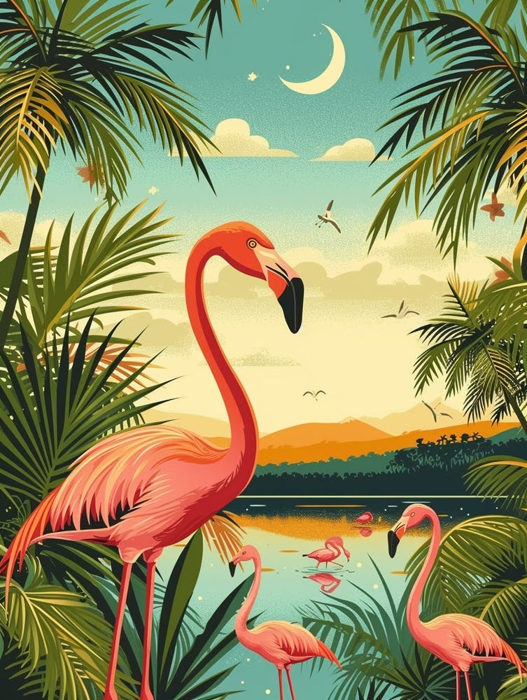 Greater Flamingo Portugal Tropical Illustration 4
