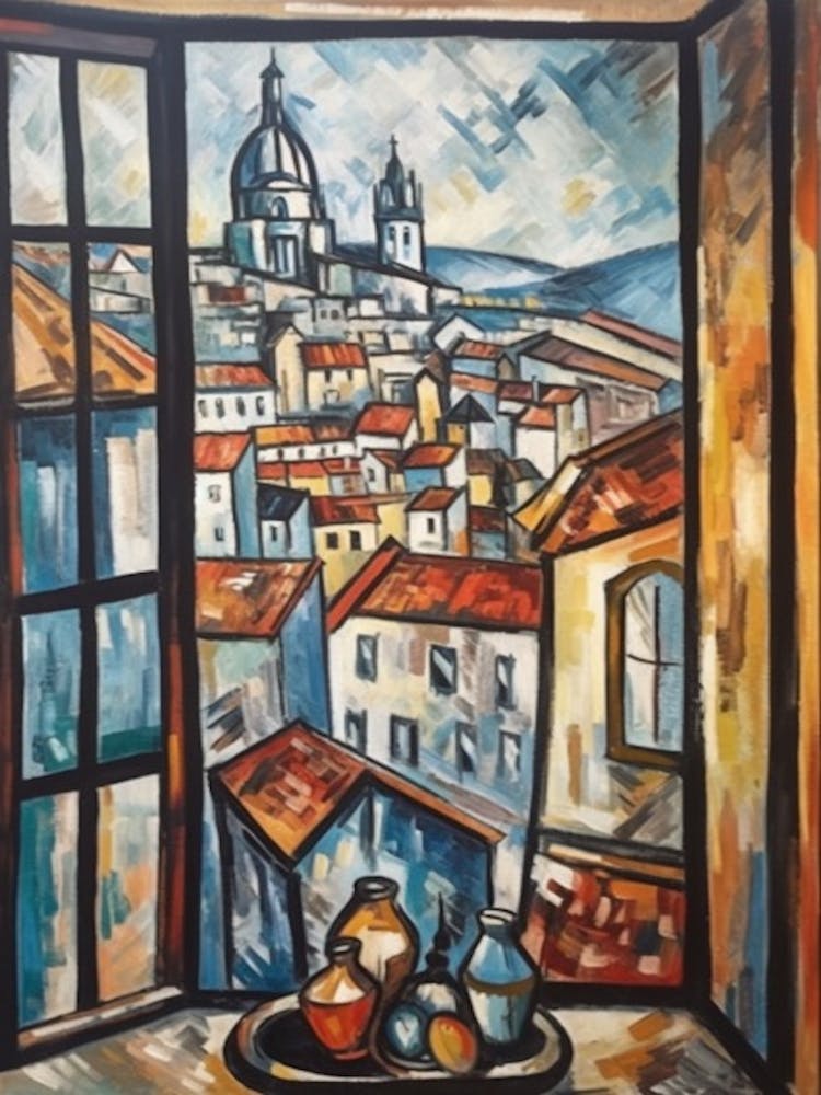 Window View Of Prague Of In The Style Of Cubism 3
