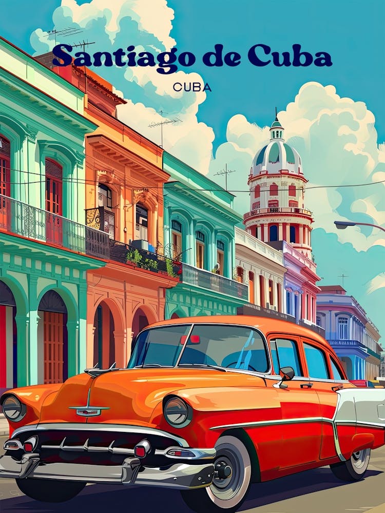 Santiago De Cuba Capital Art Illustration