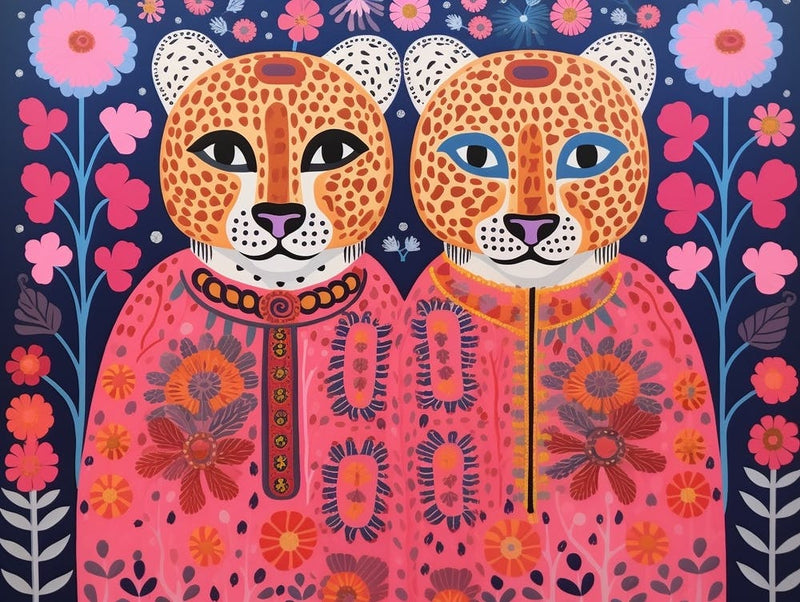 Snow Leopard 1 Folk Style Animal Illustration