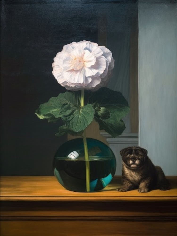 Painting Of A Still Life Of A Iris With A Cat, Realism 3