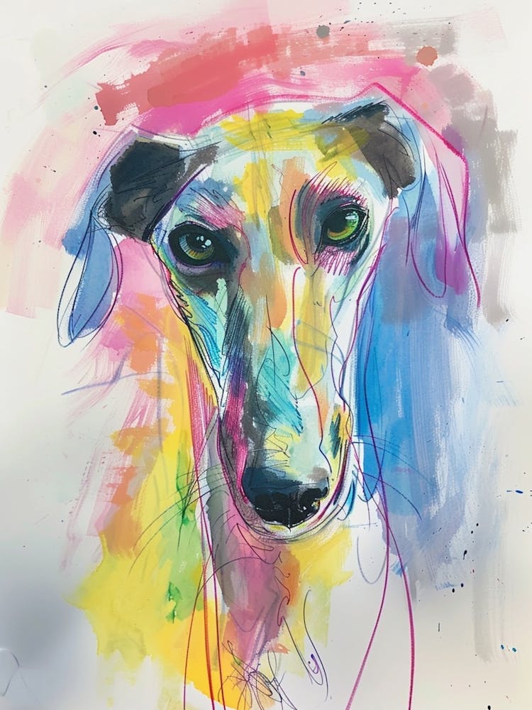 Colourful Gouache Saluki Dog Painting