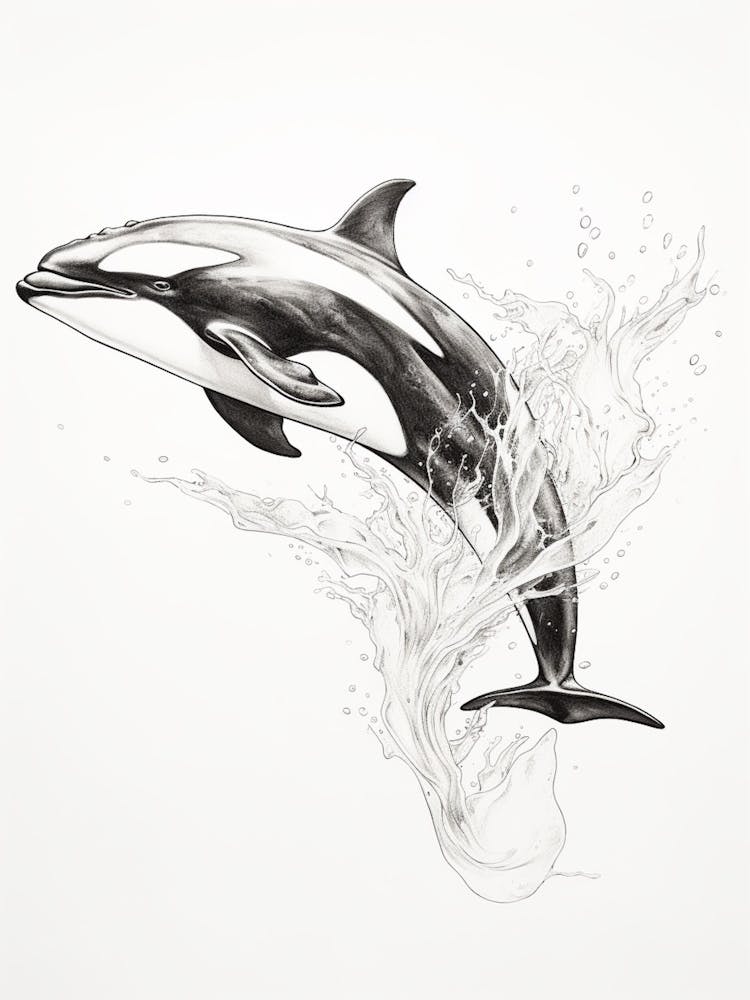 Orca Whale Pencil Line Drawing