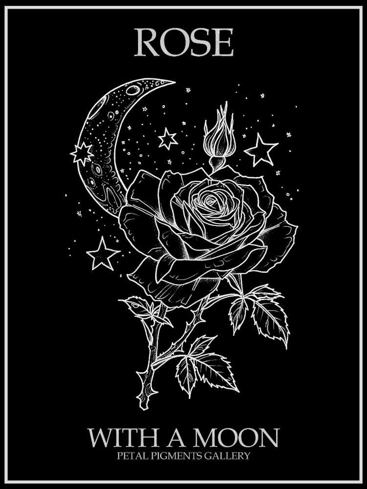 Rose With A Moon Line Drawing 3 Poster Inverted