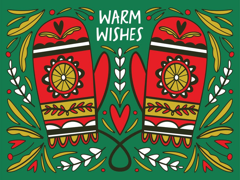 Red Nordic Christmas Mittens Illustrated