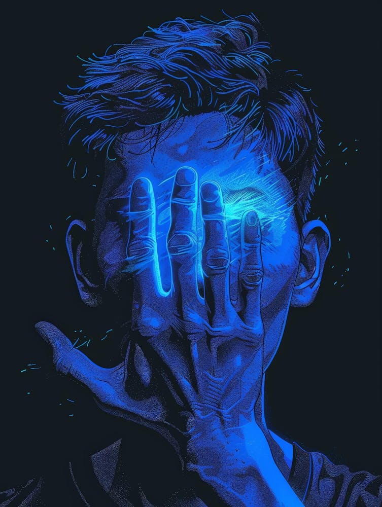 Man With His Hands Over His Face