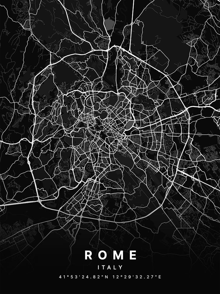Rome Italy Black Map