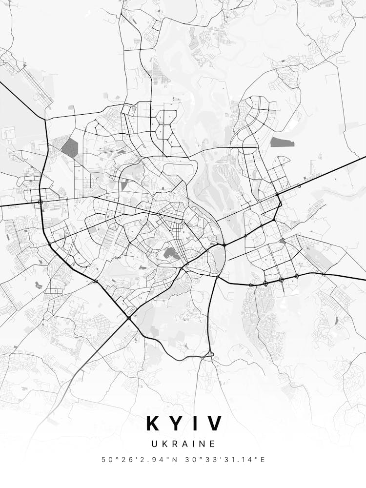Kyiv Ukraine White Map