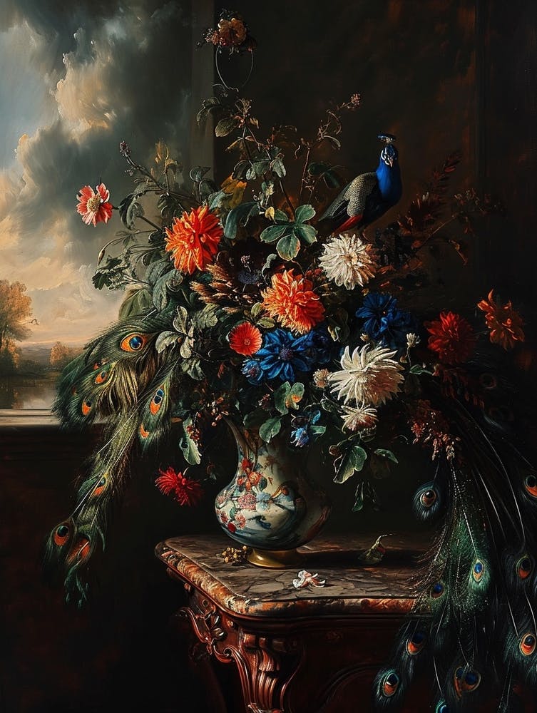 Baroque Floral Still Life Peacock Flower 3