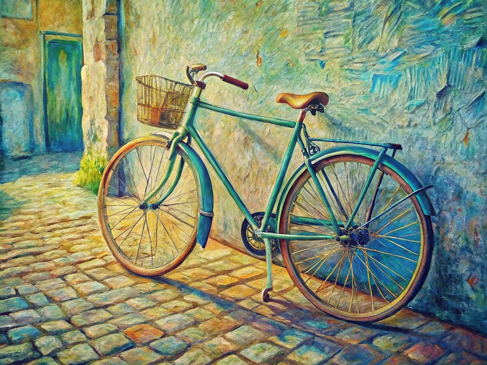Van Gogh A Vintage Bicycle Leaning Against A Text