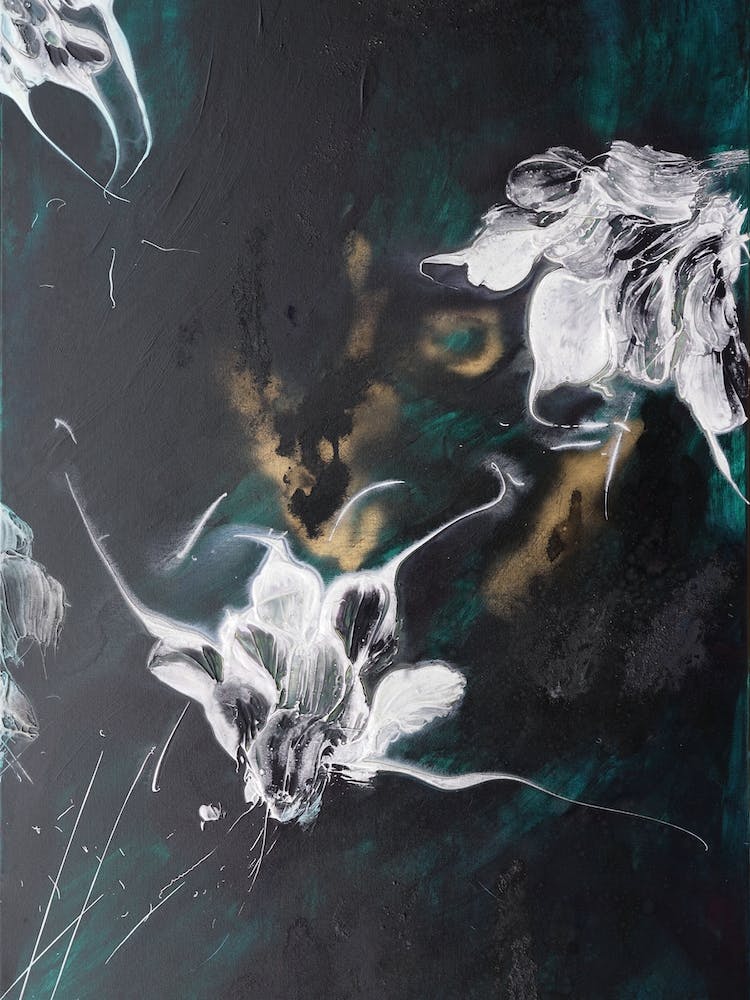 Green Gold And White Flowers Painting 3