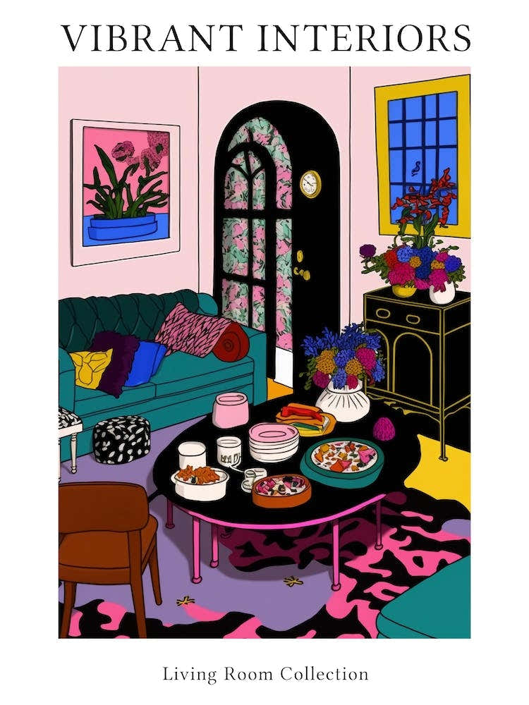 Vibrant Interior Living Room Illustration 3