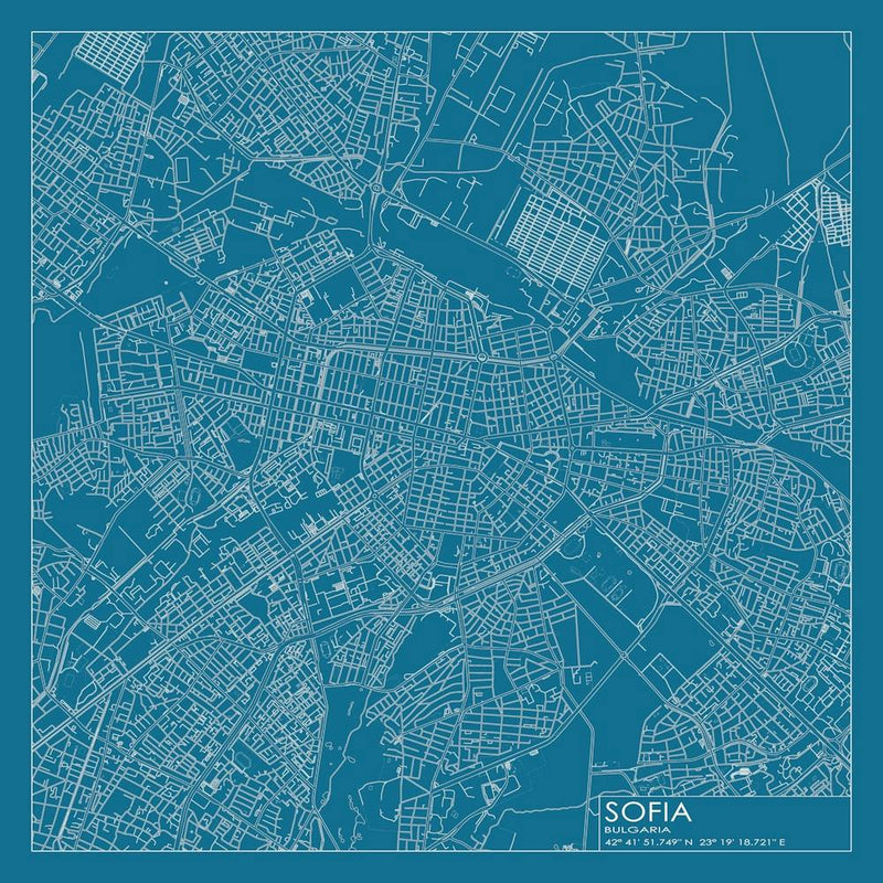 Sofia, Bulgaria, City Map Blueprint Design