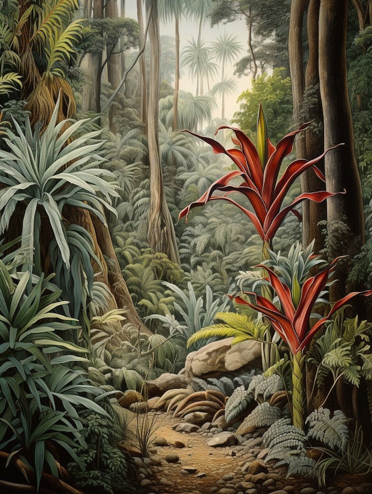 Vintage Jungle Botanical Illustration Bromeliads 2