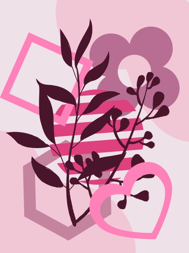 Fleurs Roses et Feuilles
