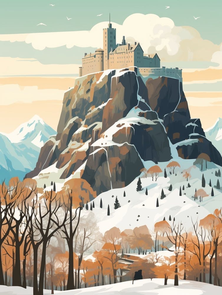 Vintage Winter Travel Illustration Edinburgh Scotland 5