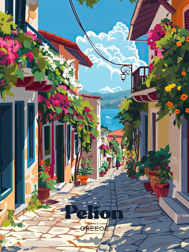 Pelion Greece Island Digital Travel Illustration