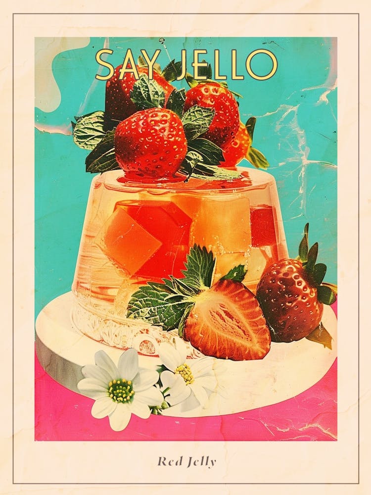 Affiche Collage Rétro Gelée Rouge Fraise
