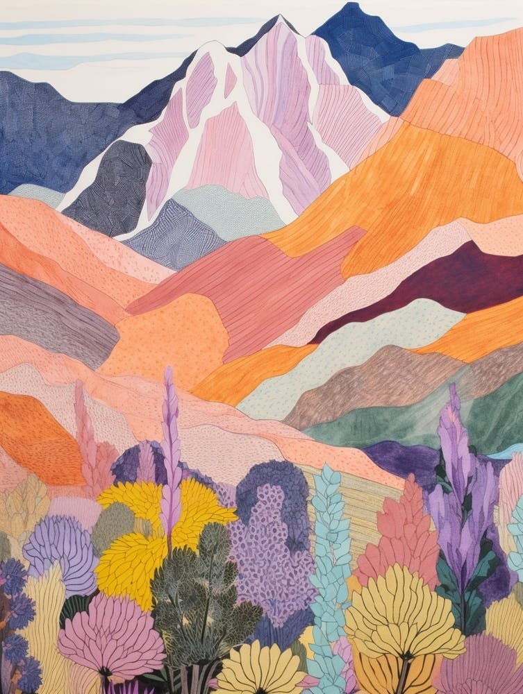 Mount Hayes United States Colourful Mountain Illustration