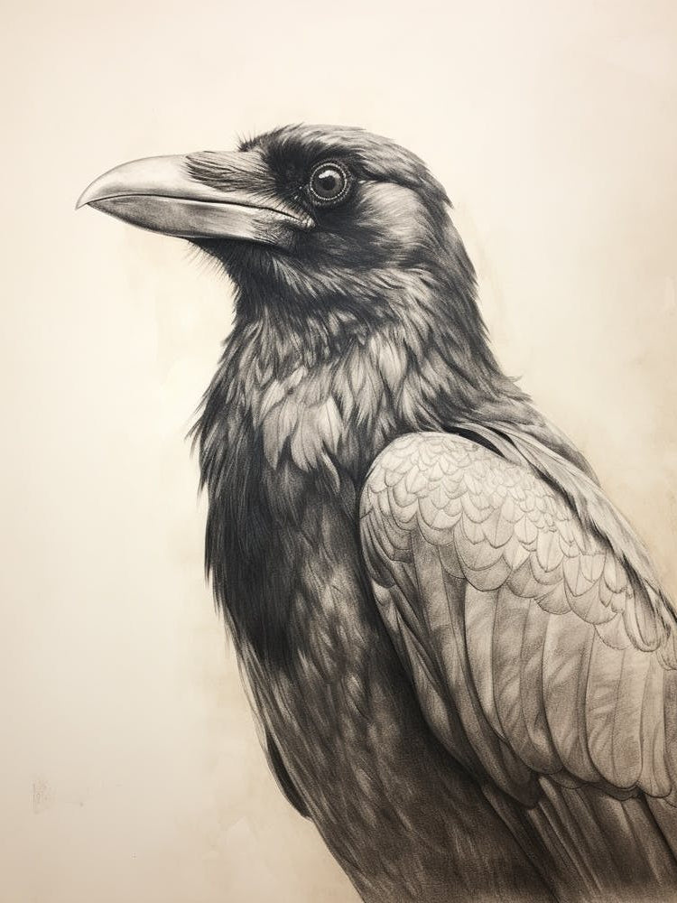 Vintage Bird Drawing Raven 1