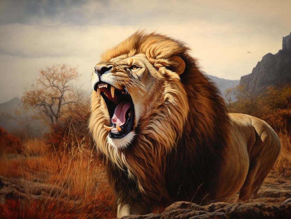 African Lion Roaring Realism Painting 2