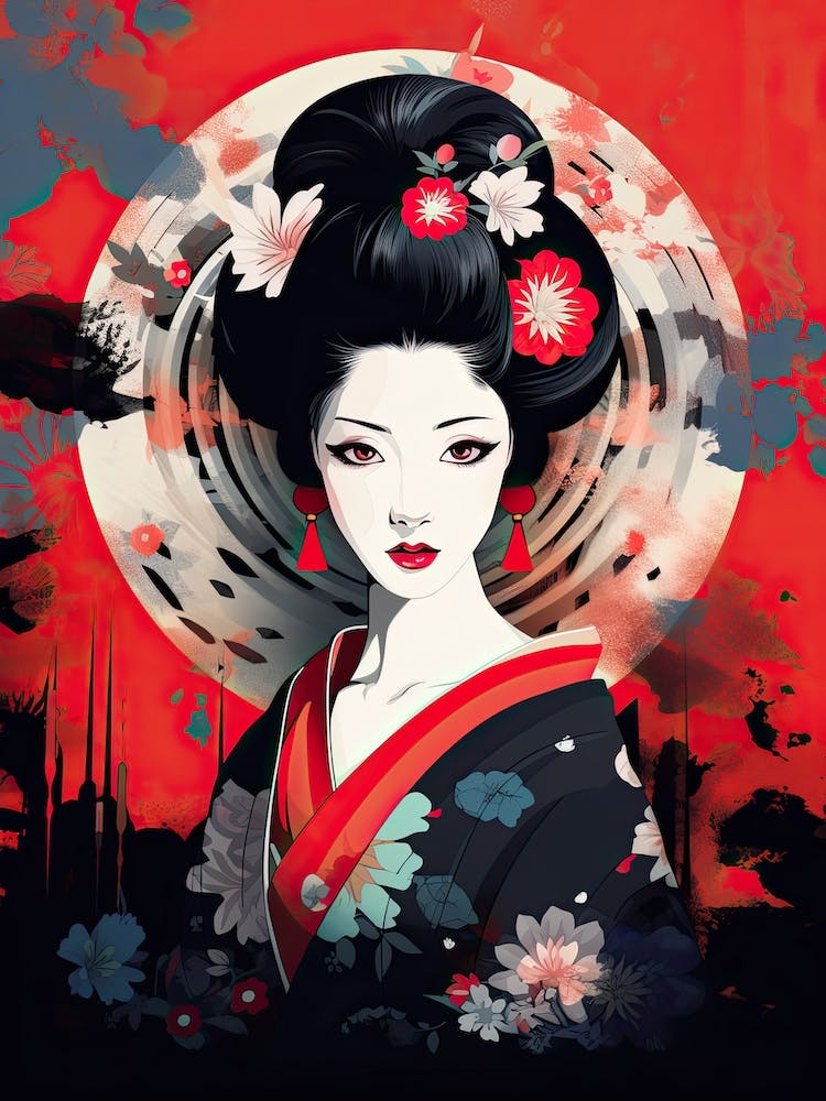 Powerful Geisha Flat Illustration 3