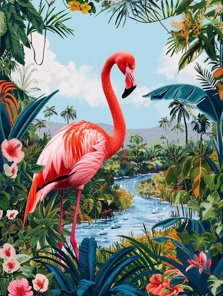 Greater Flamingo Argentina Tropical Illustration 3