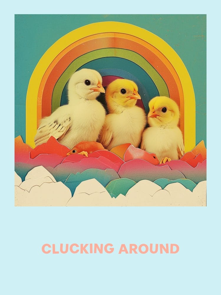 Clucking Around Retro Chicks Poster