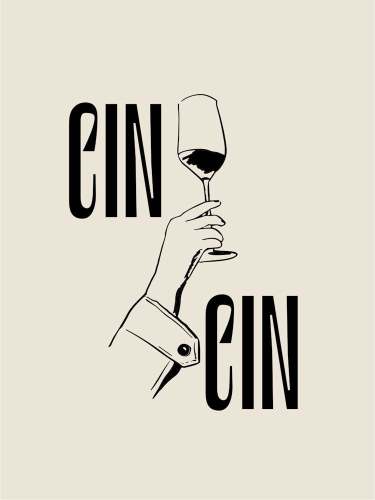 Cin Cin Wine, Vino Line Art Illustration