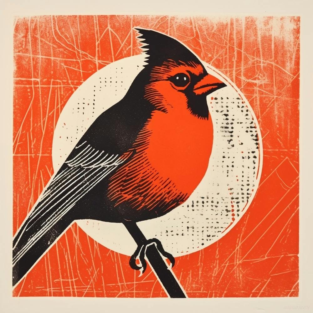 Retro-Vogel-Lithographie Nördlicher Kardinal 3