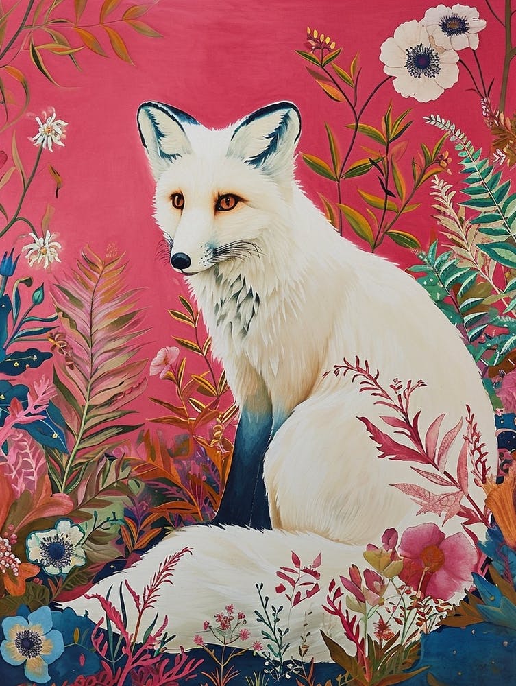 Floral Animal Painting Arctic Fox 3