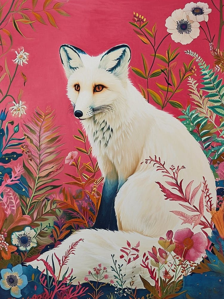 Floral Animal Painting Arctic Fox 3