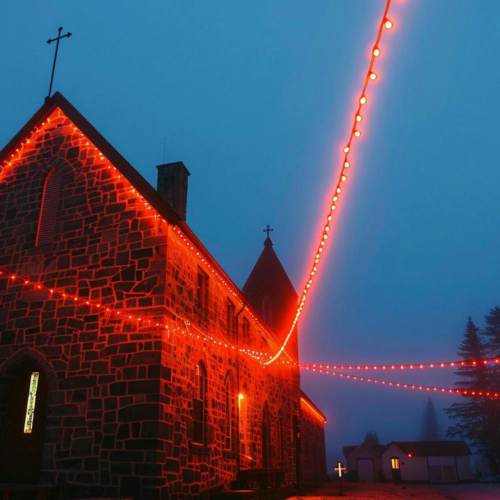 Church Lit Up For Christmas