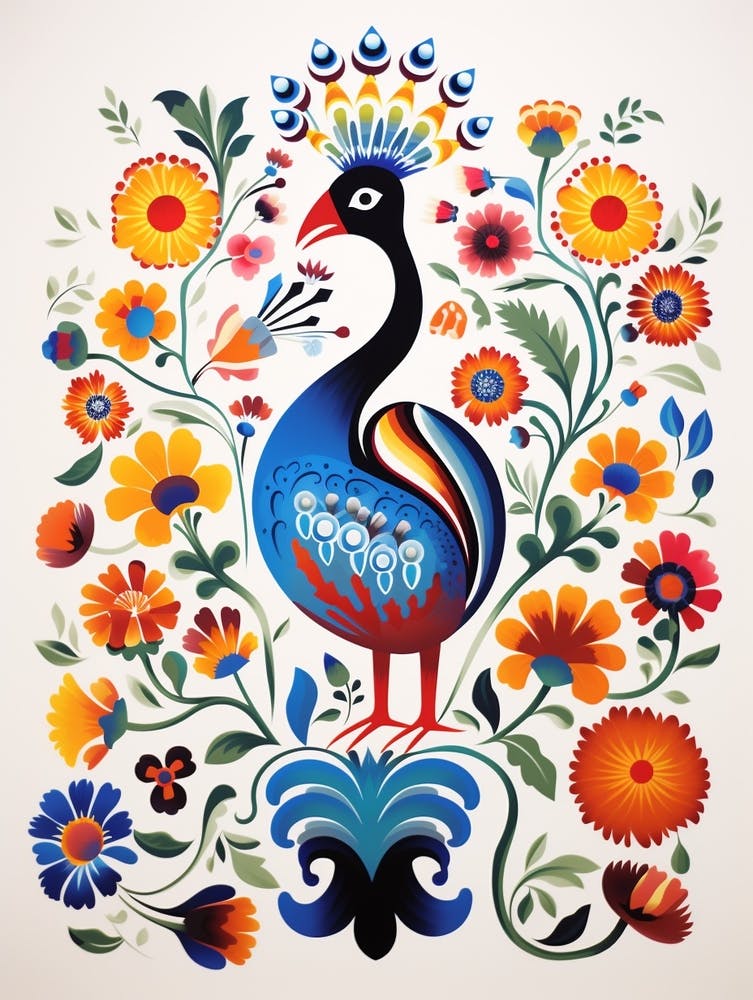 Scandinavian Bird Illustration Peacock 1