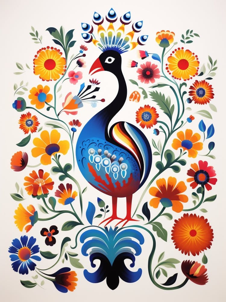 Scandinavian Bird Illustration Peacock 1