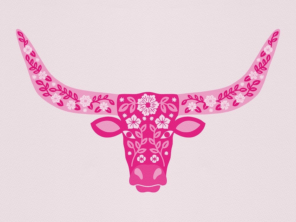 Floral Longhorn   Hot Pink