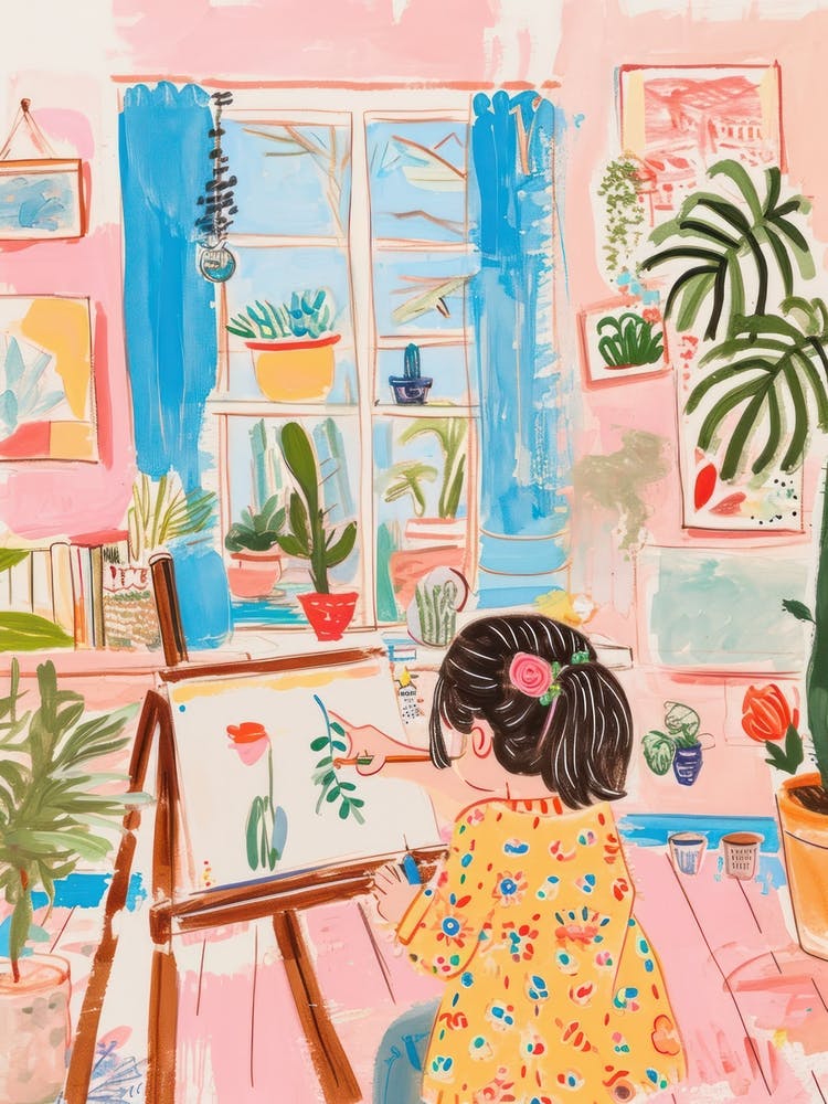 Girl Artist Studio Lo Fi Kawaii Illustration 3