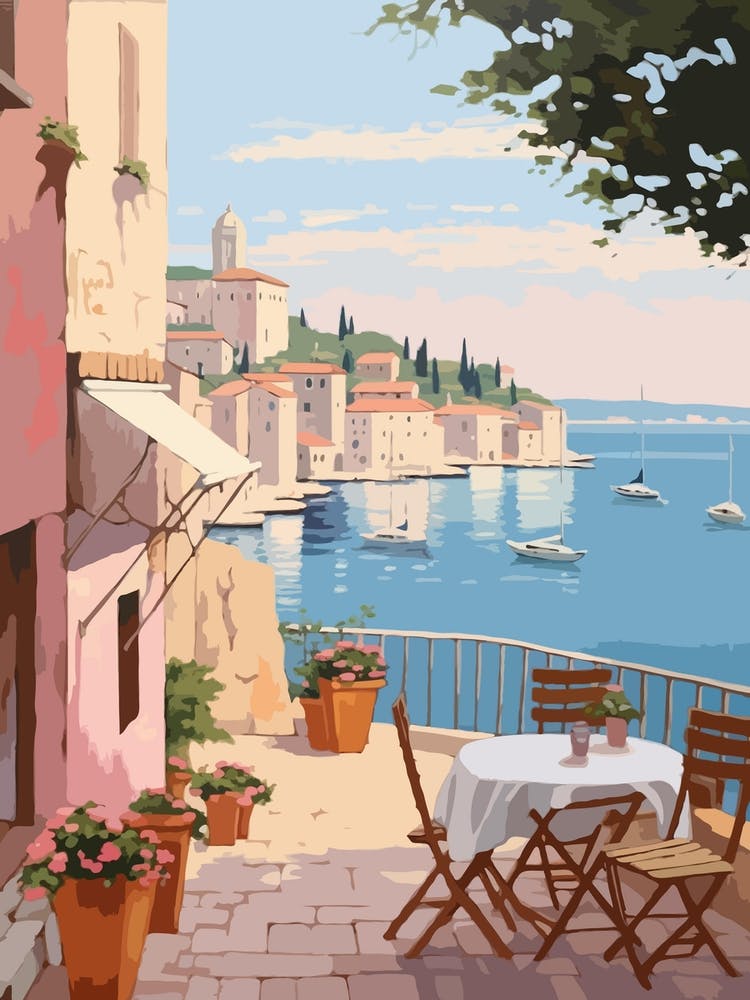 Rovinj Croatia 1 Vintage Pink Travel Illustration