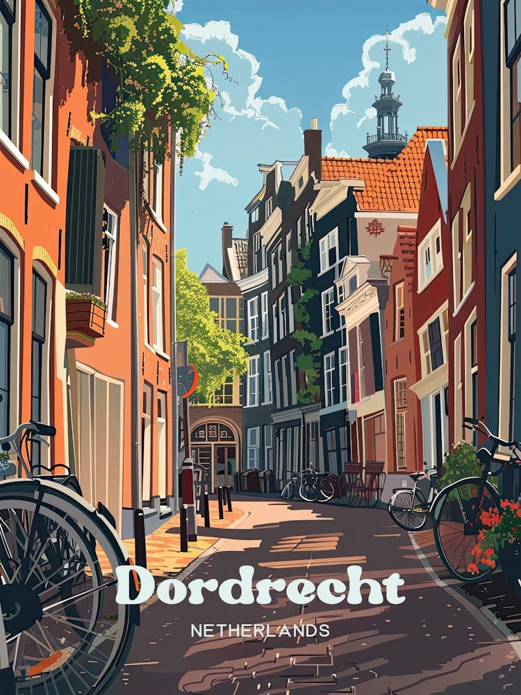 Dordrecht Netherlands Streetview Travel Art Illustration
