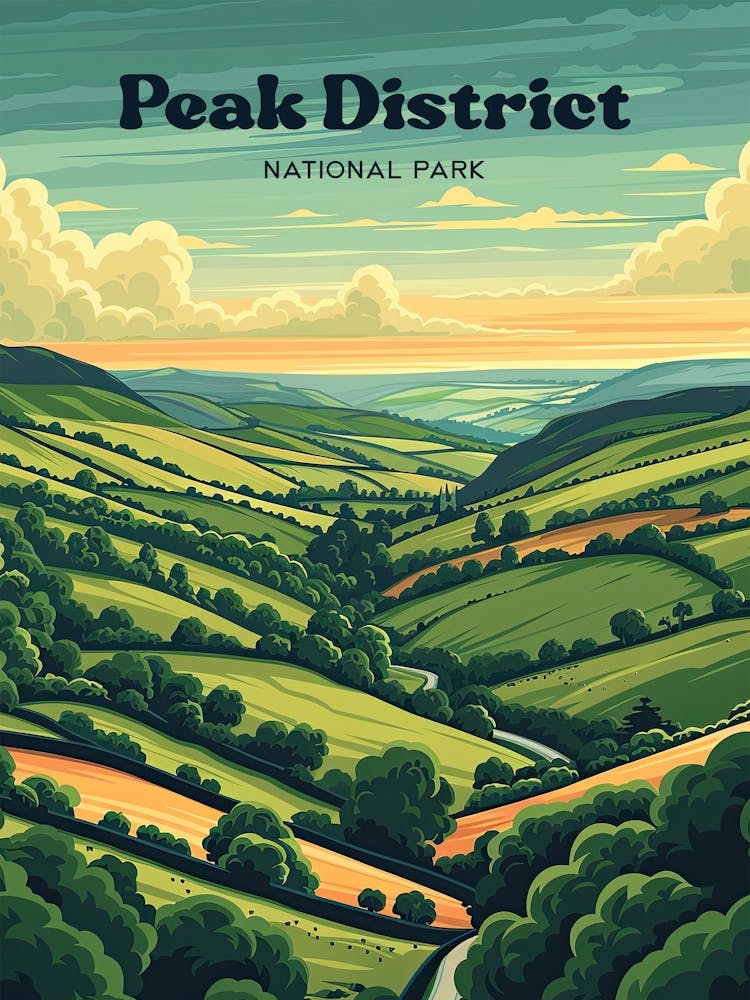 Peak District National Park England Travel Art Illustration