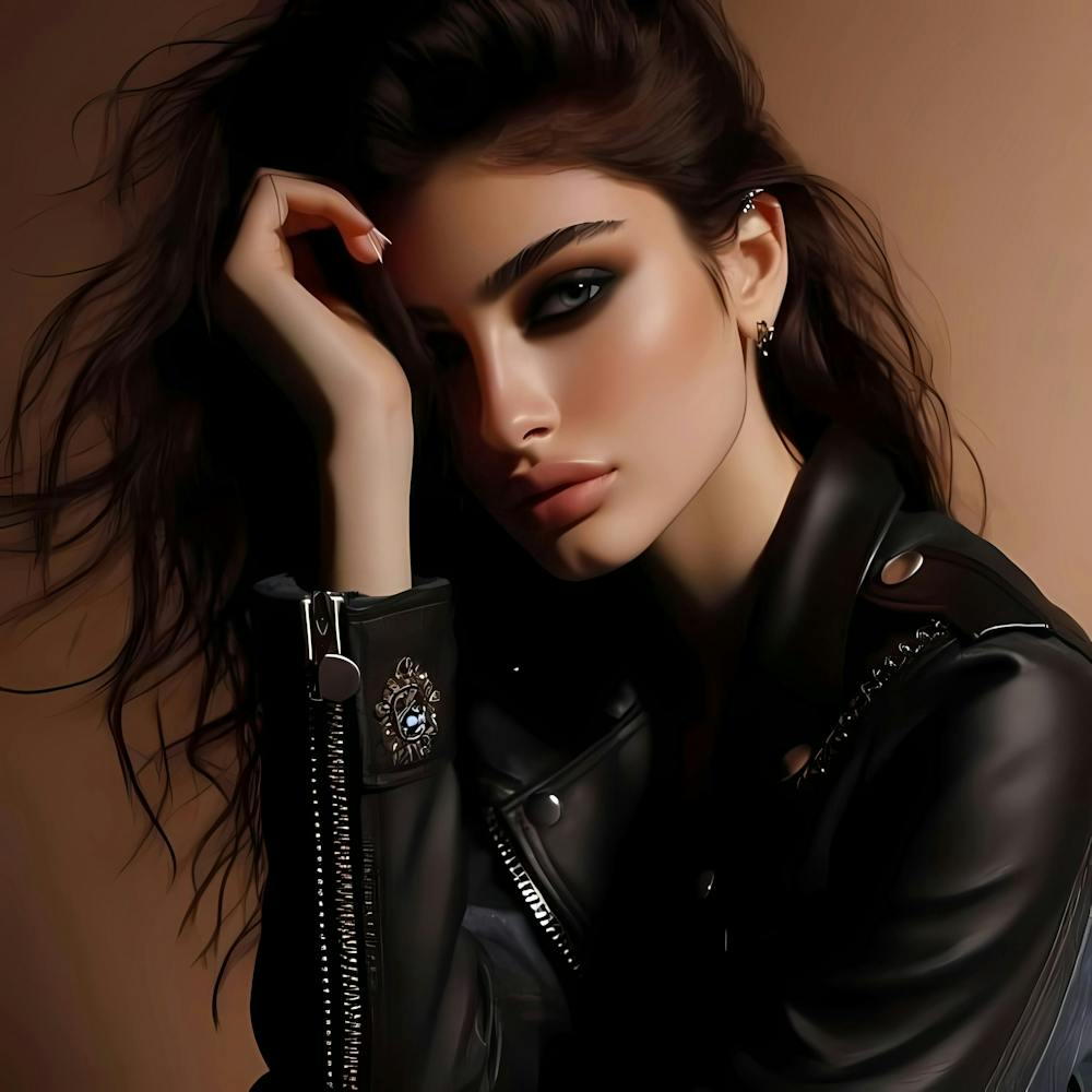 Model In Leather Jacket