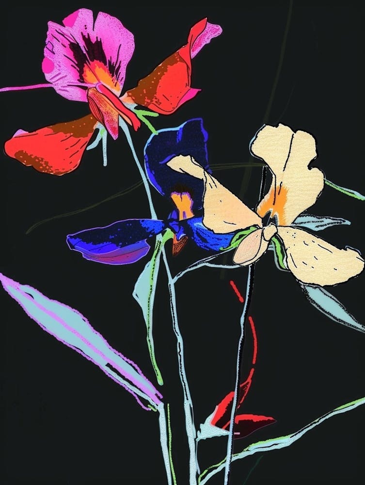 Neon Flowers On Black Sweet Pea 3