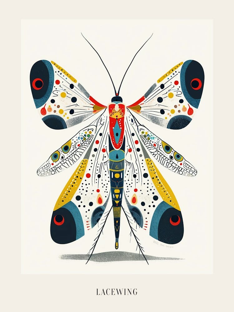 Colourful Insect Illustration Lacewing 13 Poster